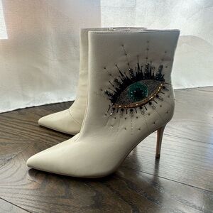 Embellished Cream Ankle Boots